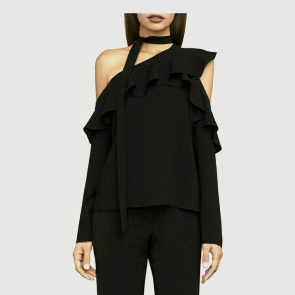New* BCBGMAXAZRIA COLD SHOULDER VERONIKA TOP BLACK COLOR SIZE S $198